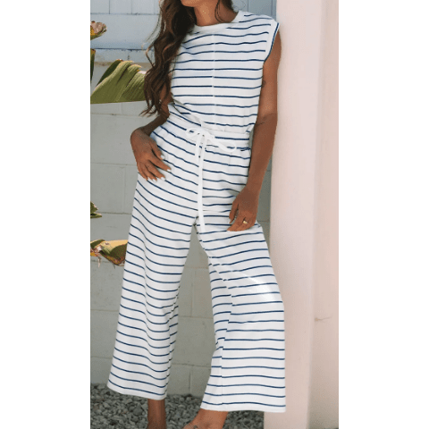 Nicole Sail Blue Casual Wide Leg 2pcs Pants Set