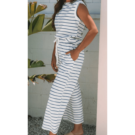 Nicole Sail Blue Casual Wide Leg 2pcs Pants Set