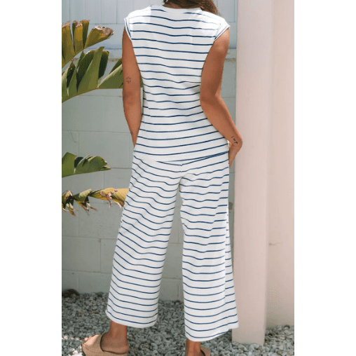 Nicole Sail Blue Casual Wide Leg 2pcs Pants Set