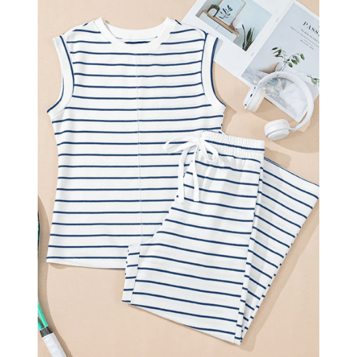 Nicole Sail Blue Casual Wide Leg 2pcs Pants Set