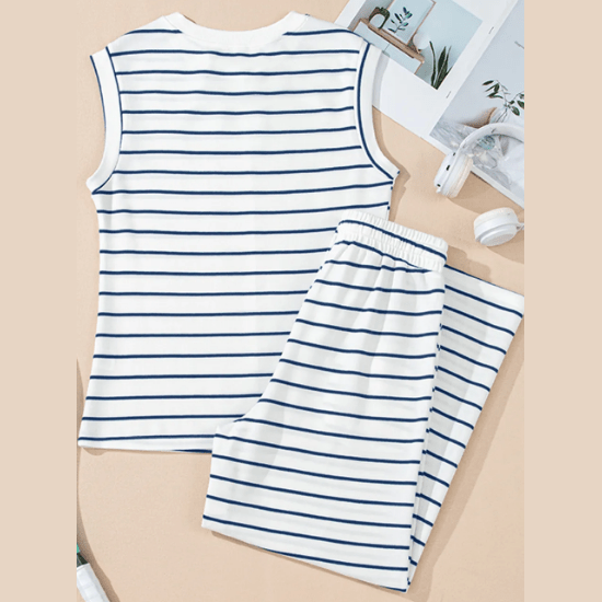Nicole Sail Blue Casual Wide Leg 2pcs Pants Set