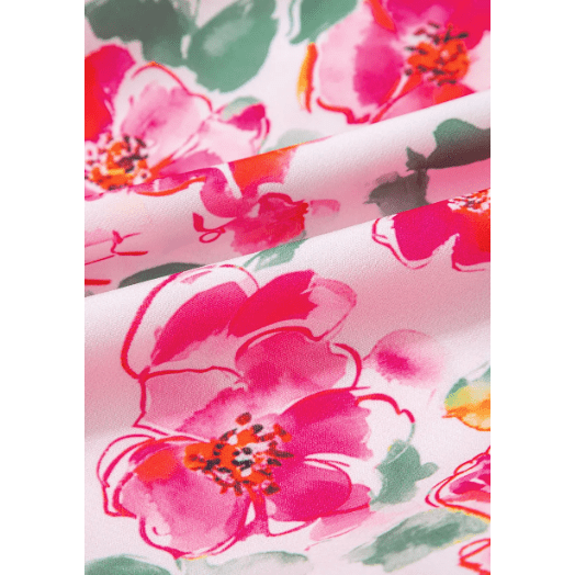 Camilla Pink Floral Boxy Fit Ruffled Short Sleeve V Neck Blouse