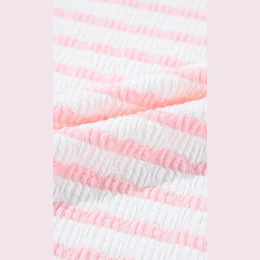 Kitzi Pink Stripe Knitted Short Sleeve Top and Drawstring Shorts Set