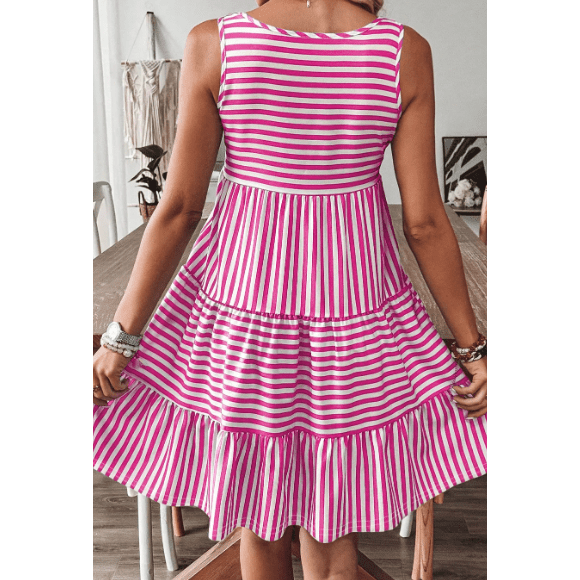 Jezzie Pink Stripe U Neck Sleeveless Loose Fit Mini Dress