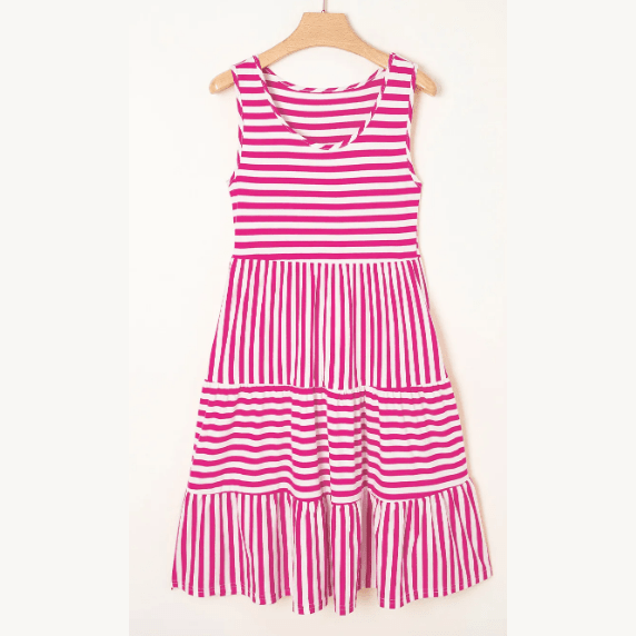 Jezzie Pink Stripe U Neck Sleeveless Loose Fit Mini Dress