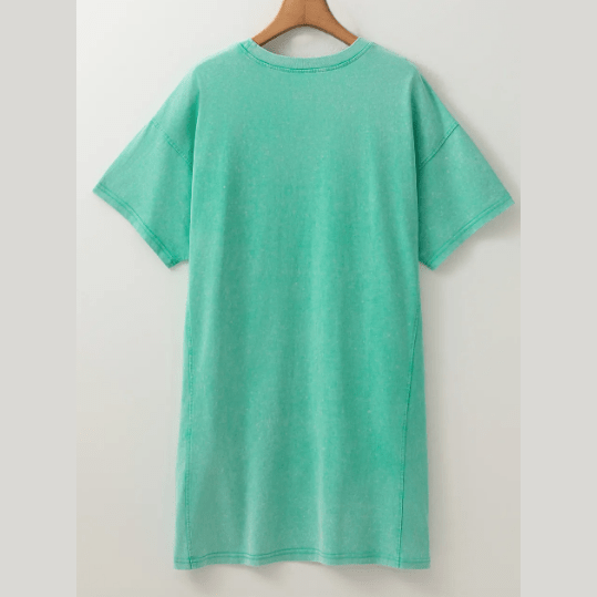 Buffy Mint Green Mineral Wash Flower Patchwork Mini T Shirt Dress