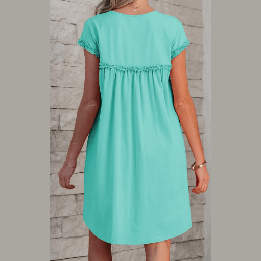 Jaiden Mint Frilled Trim Crew Neck Loose Fit Mini Dress