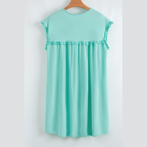 Jaiden Mint Frilled Trim Crew Neck Loose Fit Mini Dress