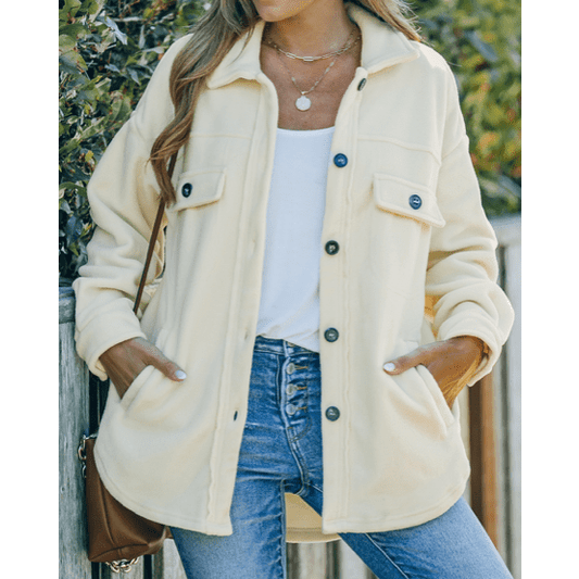 Hayven Beige Turn Down Collar Buttoned Shirt Jacket