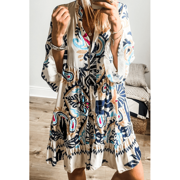 REDUCED!!! Ornette Tribal Print Bracelet Sleeve Buttoned Mini Dress REDUCED!!!