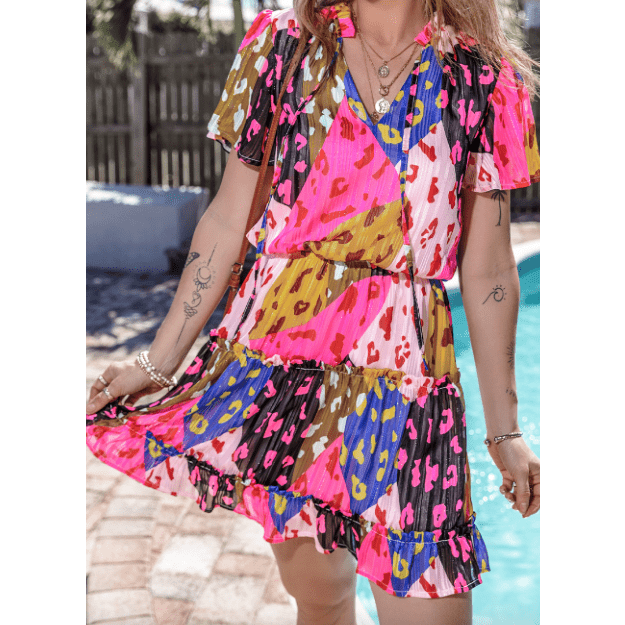 SALE!! Daffy Leopard Print Short Sleeve Tiered Ruffle Mini Dress SALE!!