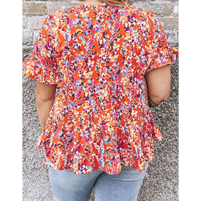 SALE!!! Tati Orange Floral Printed Ruffle Sleeve PLUS SIZE Babydoll Blouse SALE!!!