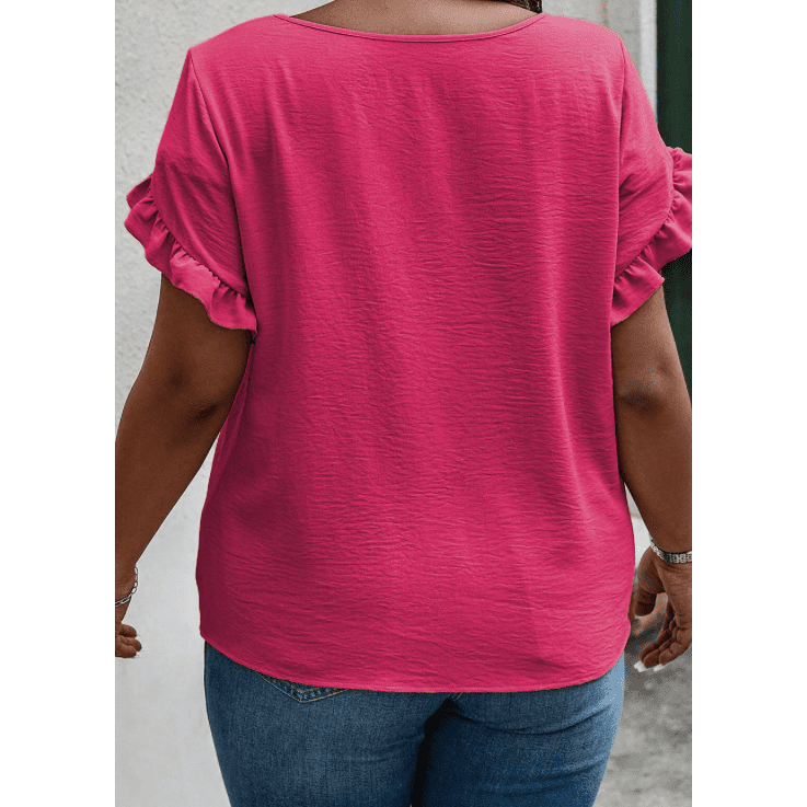 REDUCED!!!Shanae Bright Pink Ruffled Short Sleeve PLUS SIZE Top REDUCED!!!