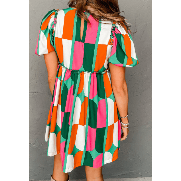 REDUCED!!! Harper Green Abstract Print Puff Sleeve Short Dress REDUCED!!!