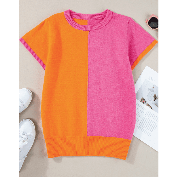 REDUCED!!! Maisy Flamingo 2-Tone Color Block Knit Cap Sleeve Sweater. REDUCED!!!