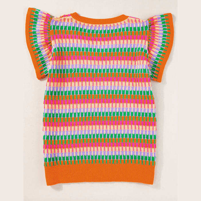 REDUCED!!! Lisa Orange Multi Flutter Sleeve Knitted Sweater Top REDUCED!!!
