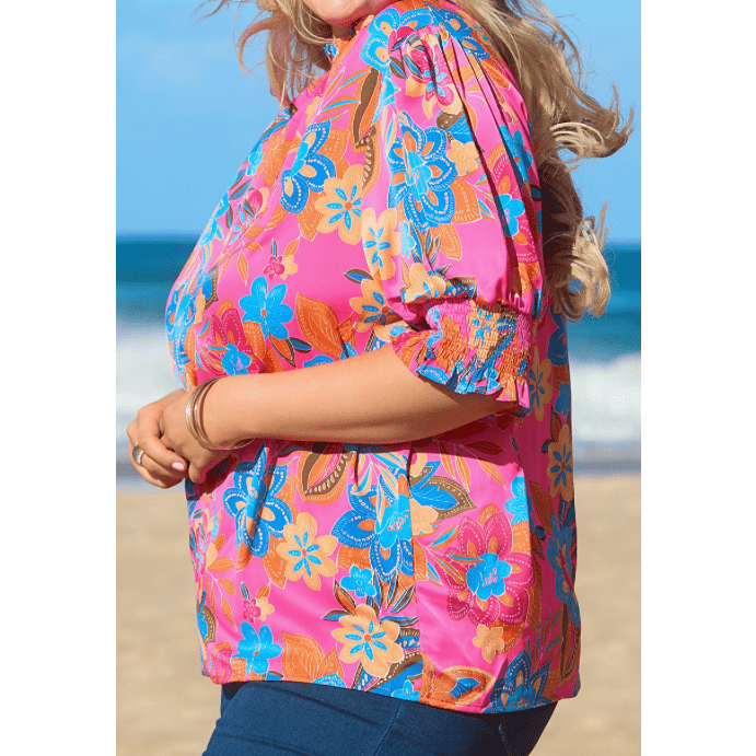 REDUCED!!! Clarita PLUS SIZE Floral Print Frilly Neck Puff Sleeve Blouse REDUCED!!!