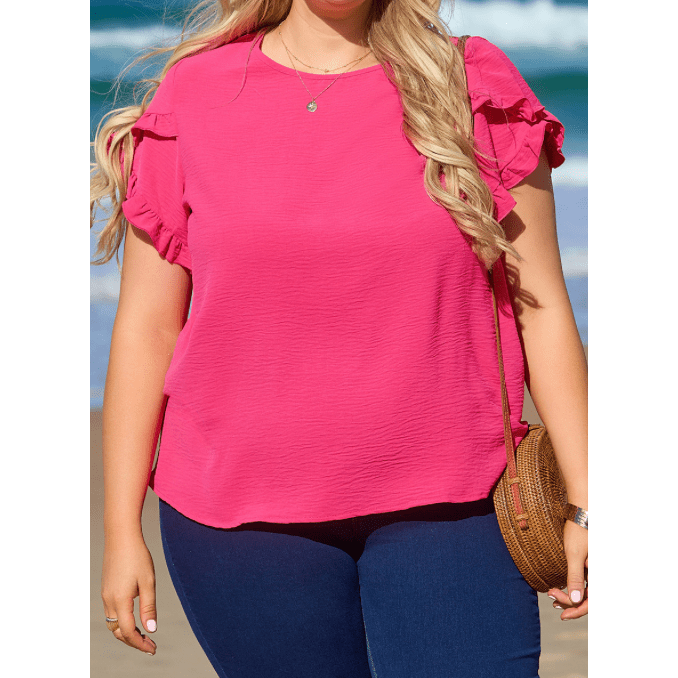Kitta Bright Pink Ruffled Short Sleeve PLUS SIZE Top