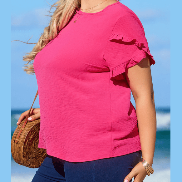 Kitta Bright Pink Ruffled Short Sleeve PLUS SIZE Top