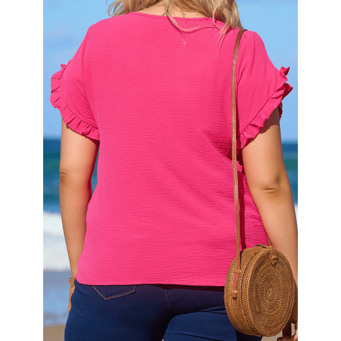 Kitta Bright Pink Ruffled Short Sleeve PLUS SIZE Top