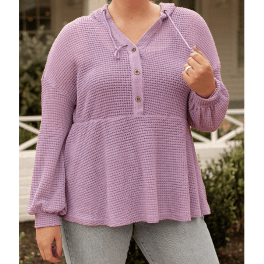 REDUCED!!!  Felecia PLUS SIZE Hooded Waffle Knit Top REDUCED!!!
