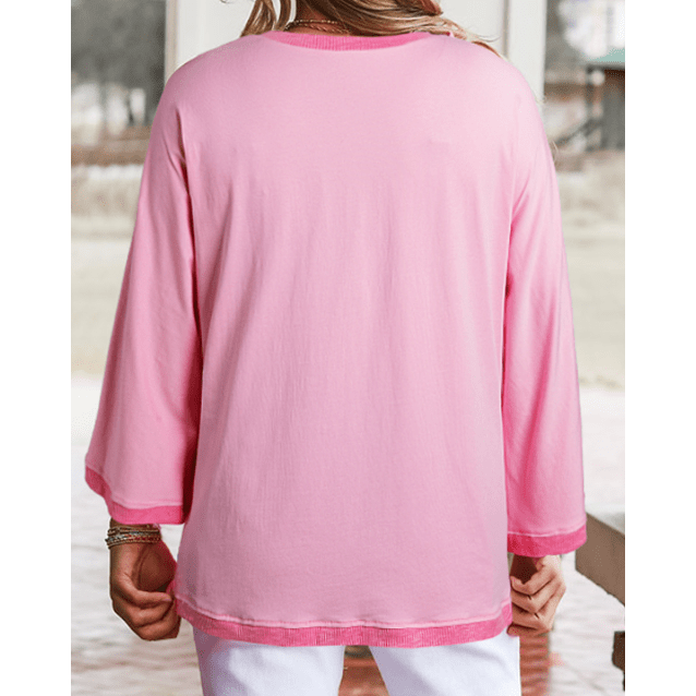 REDUCED!!! Dee Pink Bonbon Oversized Patched High Low Bracelet Sleeve PLUS SIZE T Shirt. REDUCED!!!