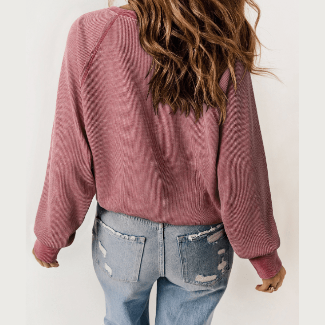 REDUCED!!! Tibbie Red Waffle Knit Raglan Sleeve Henley Sweatshirt REDUCED!!!