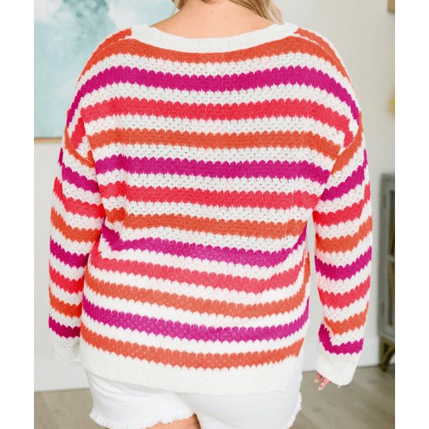 REDUCED!!! Ryland Pink Stripe V Neck Drop Shoulder PLUS SIZE Sweater REDUCED!!!