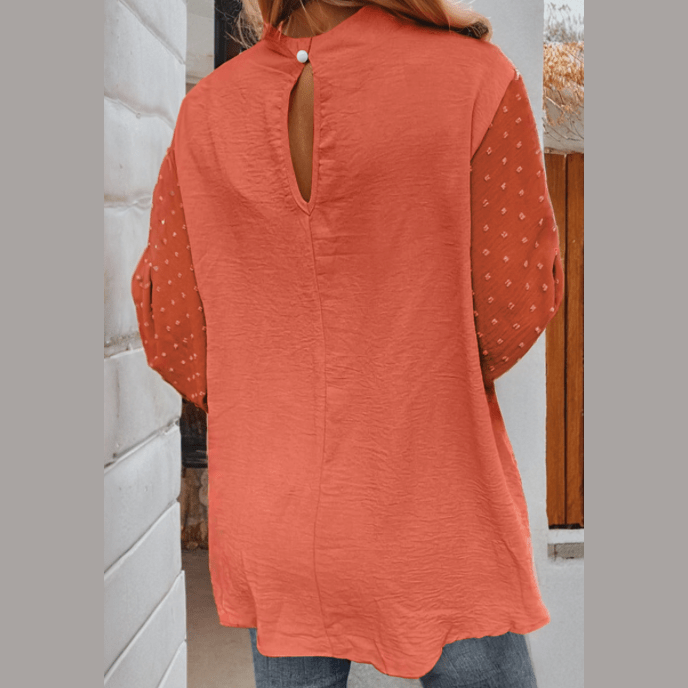 Ragda Russet Orange Swiss Dot Balloon Sleeve Loose Blouse
