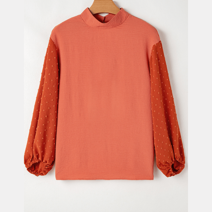Ragda Russet Orange Swiss Dot Balloon Sleeve Loose Blouse