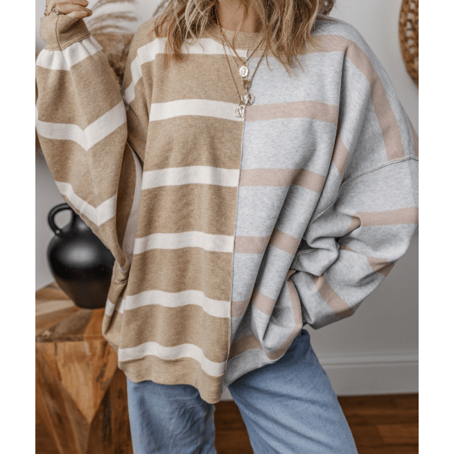 REDUCED!!! Shandi Khaki Stripe Colorblock Oversized Sweater REDUCED!!!