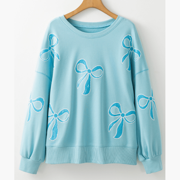 REDUCED!!! Thelma Blue Sequined Bowknot Drop Shoulder Oversized Sweatshirt REDUCED!!!