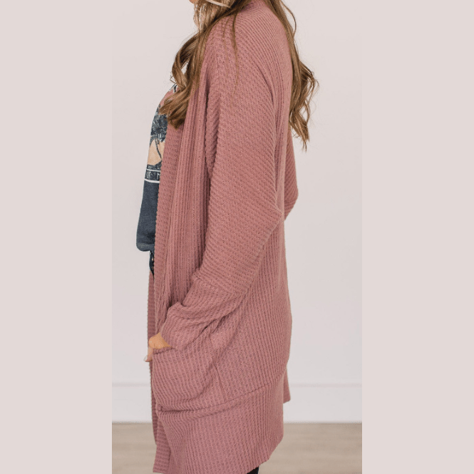Jenissa Waffle Knit Cardigan with Pocket