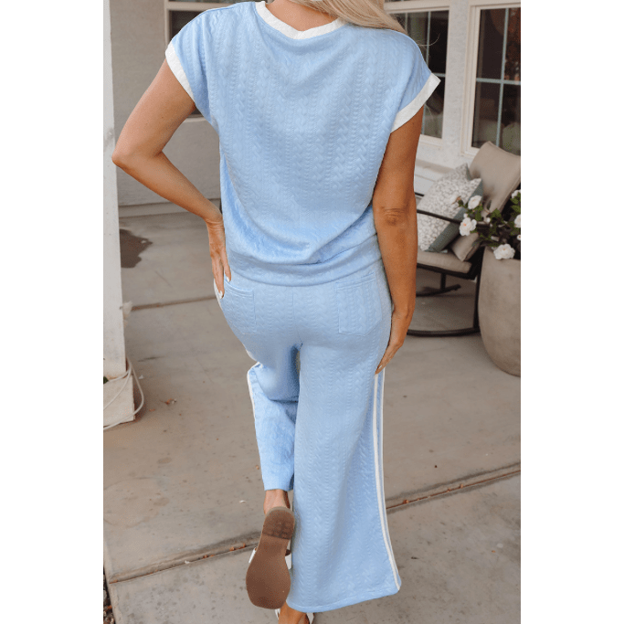 REDUCED!!! Cailey Beau Blue Textured Colorblock Edge Tank Top High Waist Pants Set REDUCED!!!