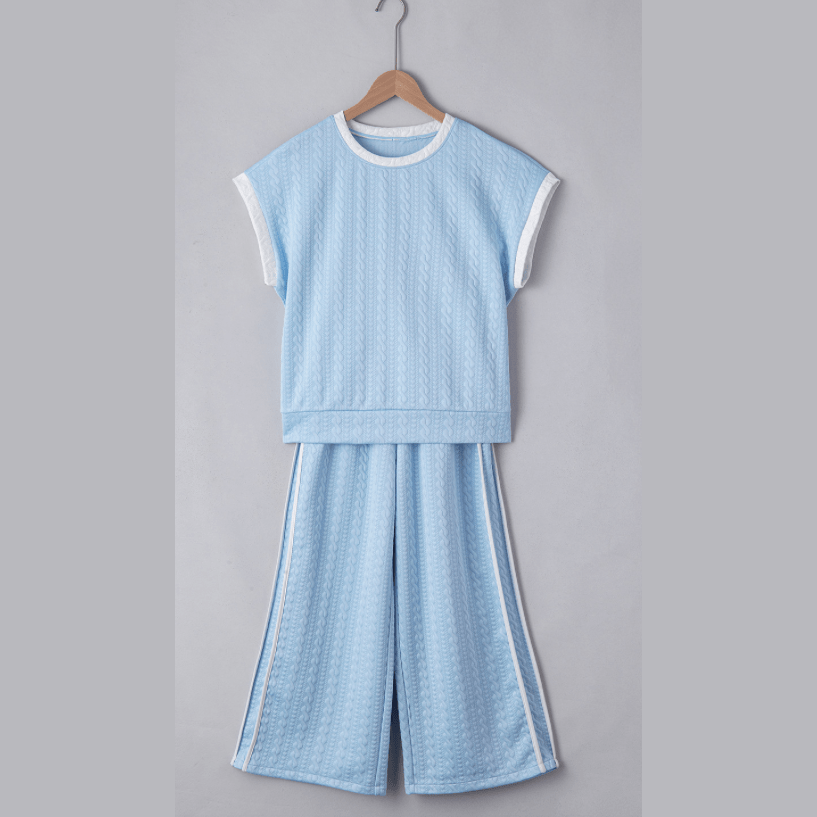 REDUCED!!! Cailey Beau Blue Textured Colorblock Edge Tank Top High Waist Pants Set REDUCED!!!