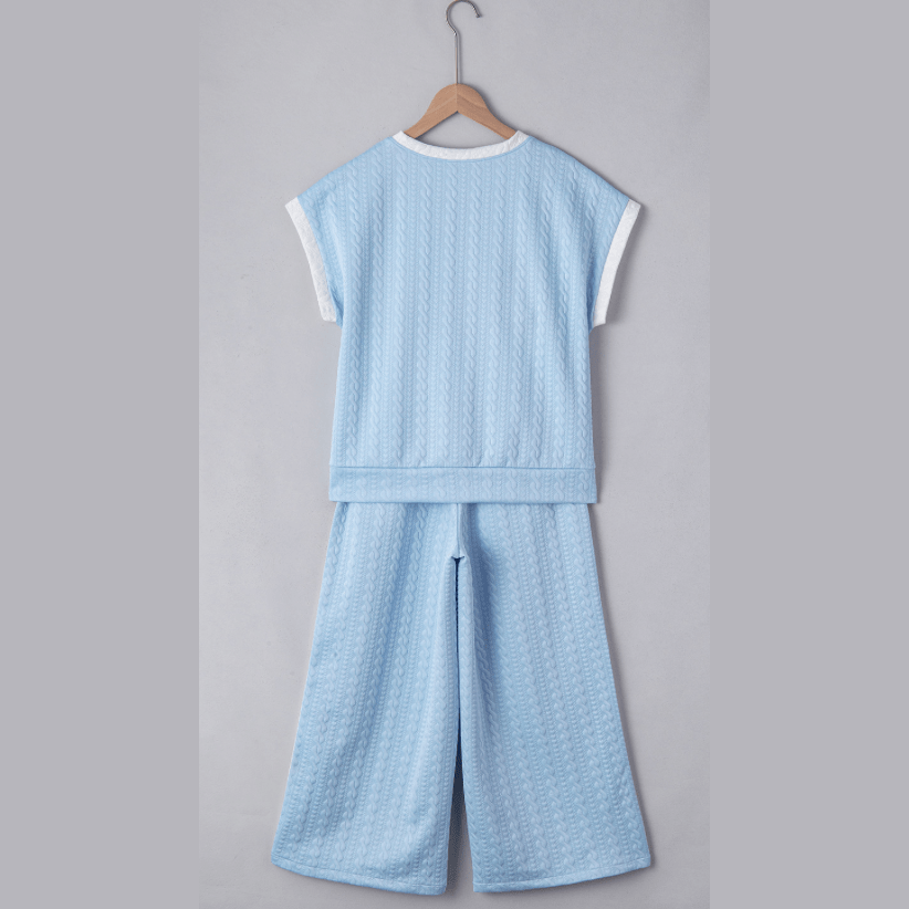 REDUCED!!! Cailey Beau Blue Textured Colorblock Edge Tank Top High Waist Pants Set REDUCED!!!
