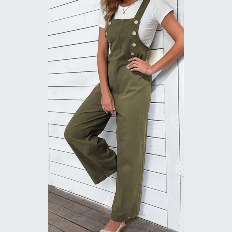REDUCED!!! Jaune Jungle Green Solid Color Buttoned Straight Leg Overall REDUCED!!!