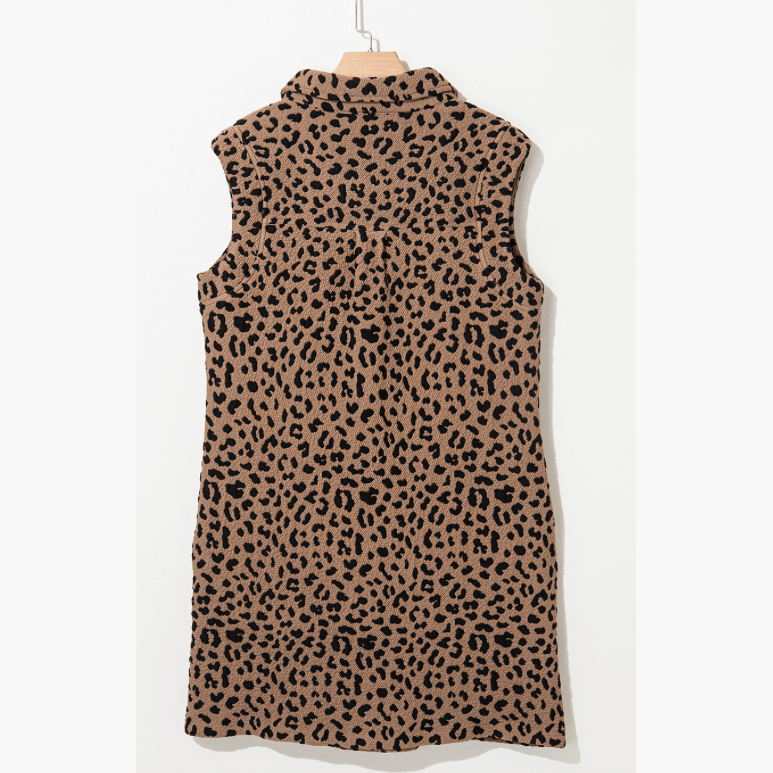 REDUCED!!! Essie Khaki Leopard Print V Neck Sleeveless Collared Mini Dress REDUCED!!!