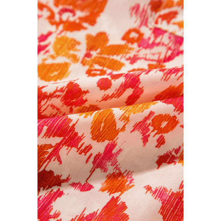 REDUCED!!! Gabriella Orange Floral Print Ruffled Short Puff Sleeve Split Neck Blouse REDUCED!!!