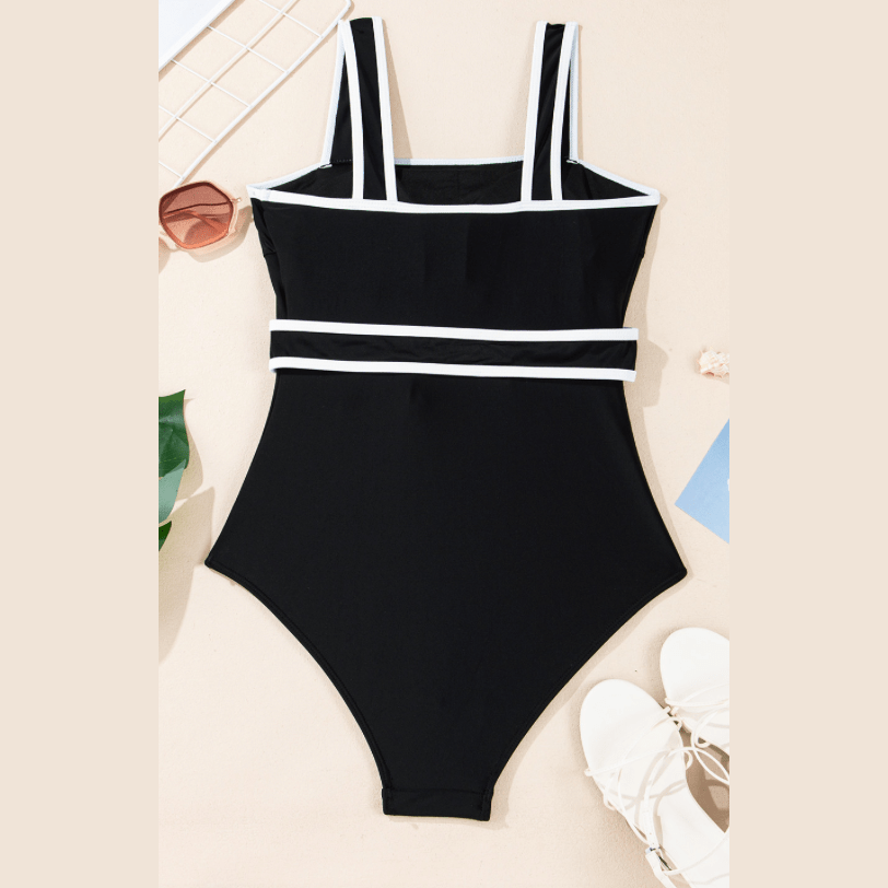 Lissy Black Colorblock Edge Belted One Piece Swimsuit
