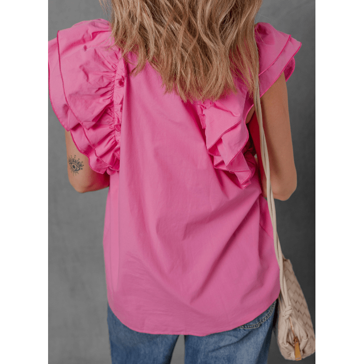 REDUCED!!! Kaylynn Sachet Pink Shirred Yoke Lace up V Neck Ruffled Sleeve Blouse REDUCED!!!