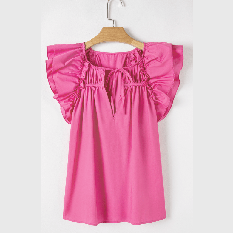 REDUCED!!! Kaylynn Sachet Pink Shirred Yoke Lace up V Neck Ruffled Sleeve Blouse REDUCED!!!