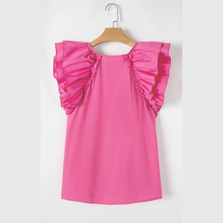 REDUCED!!! Kaylynn Sachet Pink Shirred Yoke Lace up V Neck Ruffled Sleeve Blouse REDUCED!!!