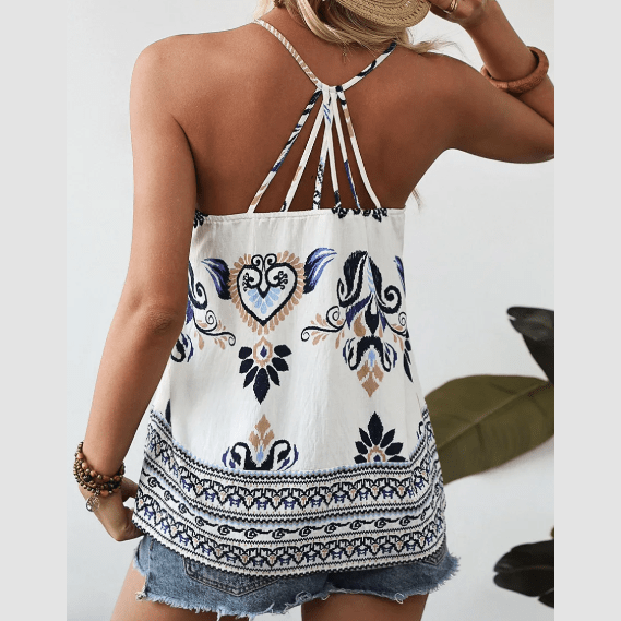 Caterina Blue Bohemian Fashion Print Spaghetti Strap Loose Tank