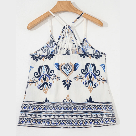 Caterina Blue Bohemian Fashion Print Spaghetti Strap Loose Tank