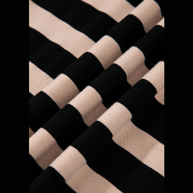 Percilla Black Stripe Casual Round Neck T-shirt Maxi Dress with Pockets