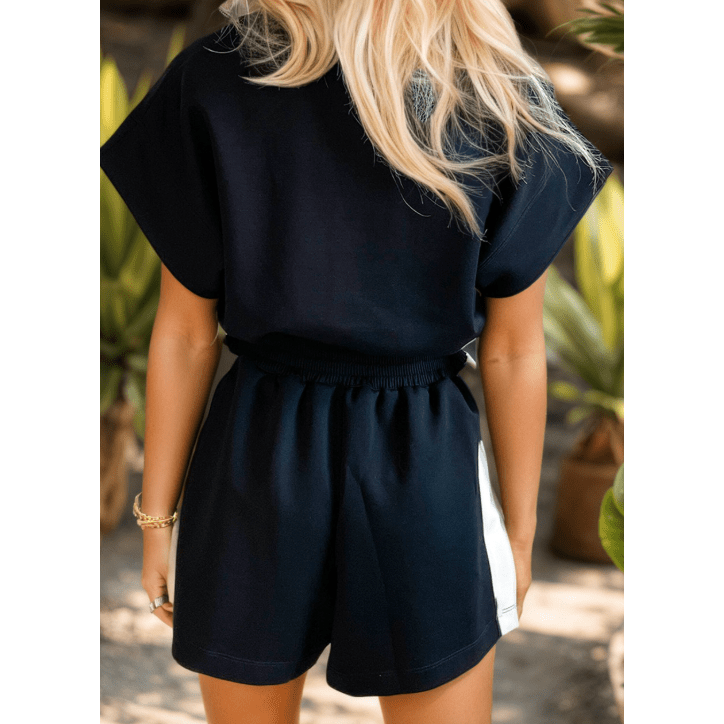 Presleigh Black Contrast Collar Patchwork Zip Front Romper