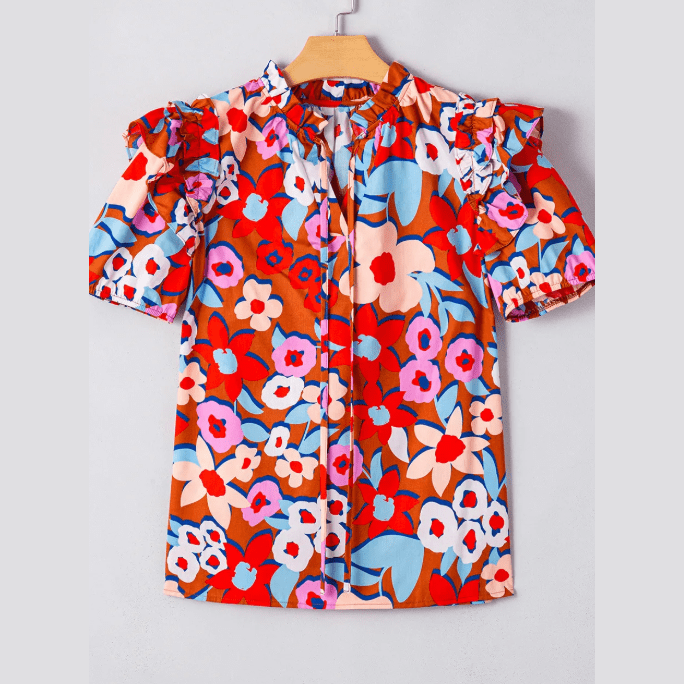 REDUCED!!! Danica Flower Print Self Tie Frilled Collar Puff Sleeve Blouse REDUCED!!!