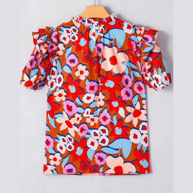 REDUCED!!! Danica Flower Print Self Tie Frilled Collar Puff Sleeve Blouse REDUCED!!!