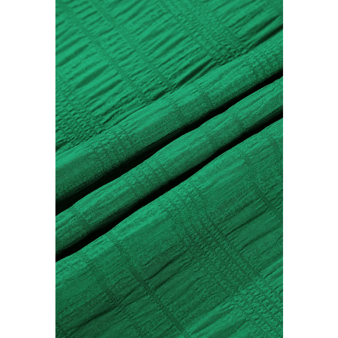 Freya Dark Green Textured Smocked Puff Short Sleeve High Waist Long Dress